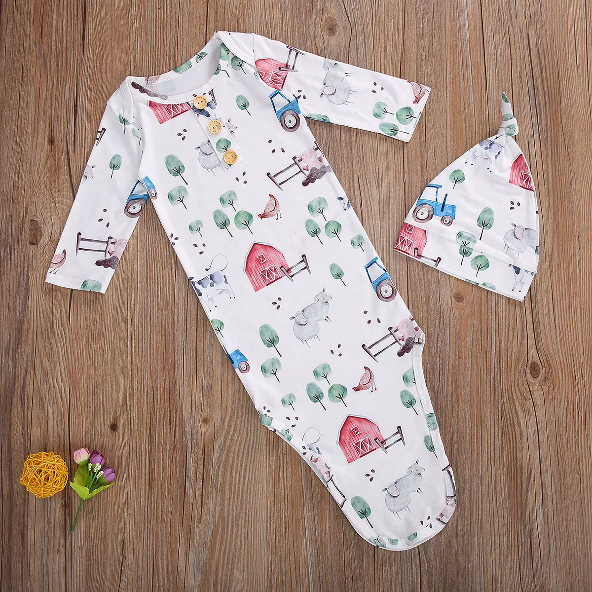 2Pcs Kids Girls Boys Sleeping Bags+Hats 2pcs Flowers Print Long Sleeve Cotton Blanket 5 Colors