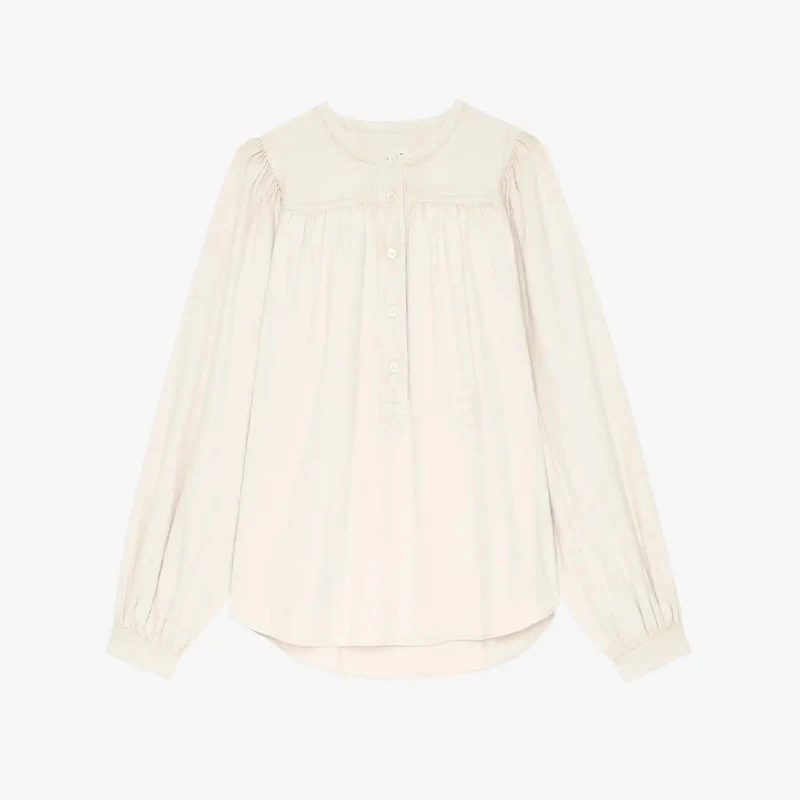 

Элегантная блузка Zadig, Женская свободная хлопковая летняя Модная рубашка, женские весенние белые повседневные блузки с вышивкой и длинным рукавом и круглым вырезом