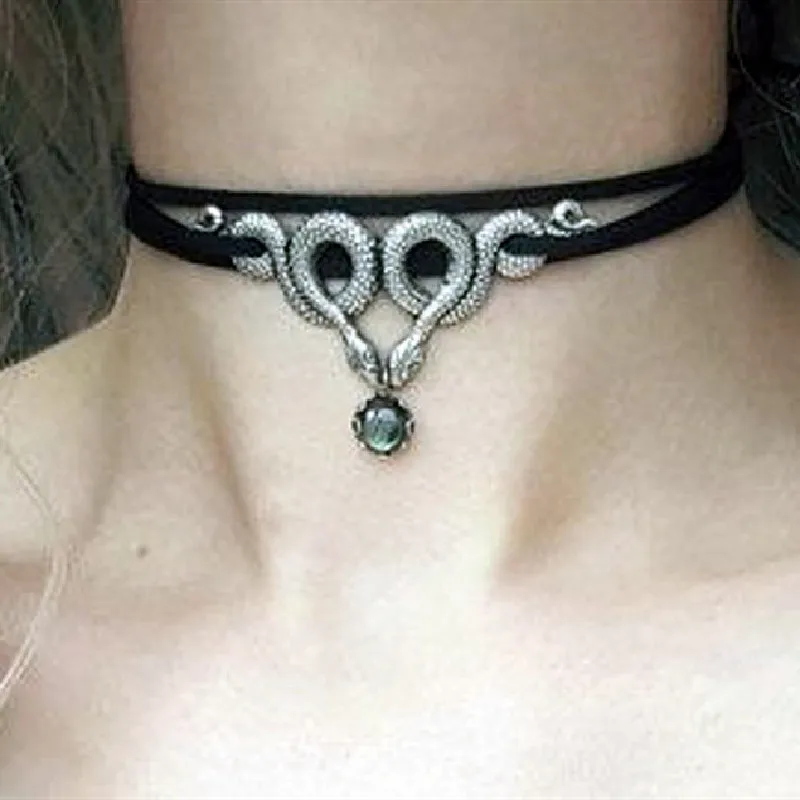 Collana Girocollo In Velluto Con Ciondolo Serpente Argentato – Gotica, Vintage, Lunghezza Regolabile 35 Cm, Per Donna E Ragazza - 4