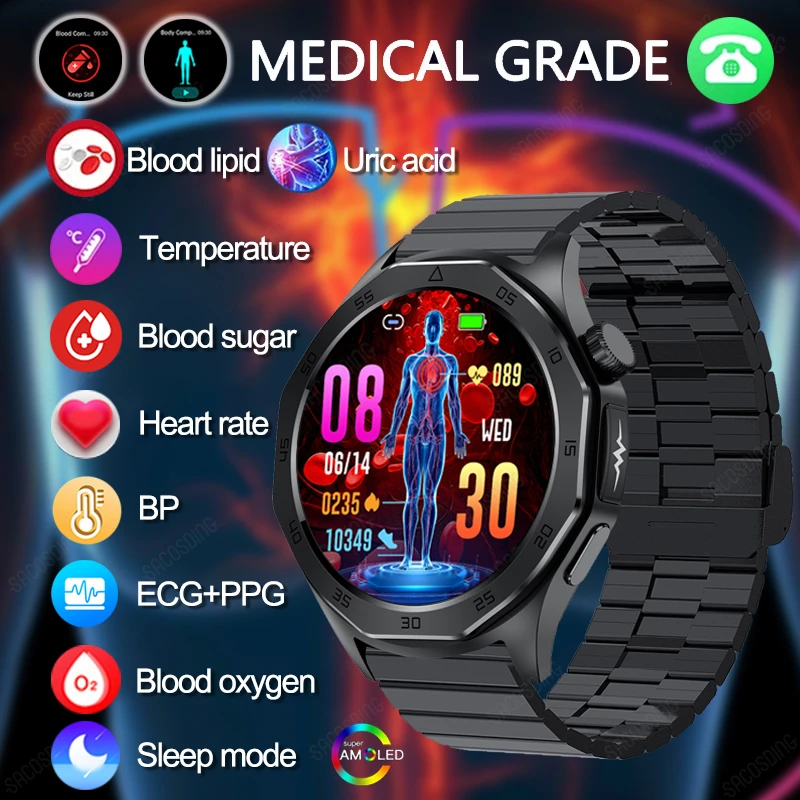 

Blood Lipids Uric Acid Blood Sugar Smart Watch ECG+PPG+HRV Heart Rate Blood Body Composition Bluetooth Call Sport Smartwatch SOS