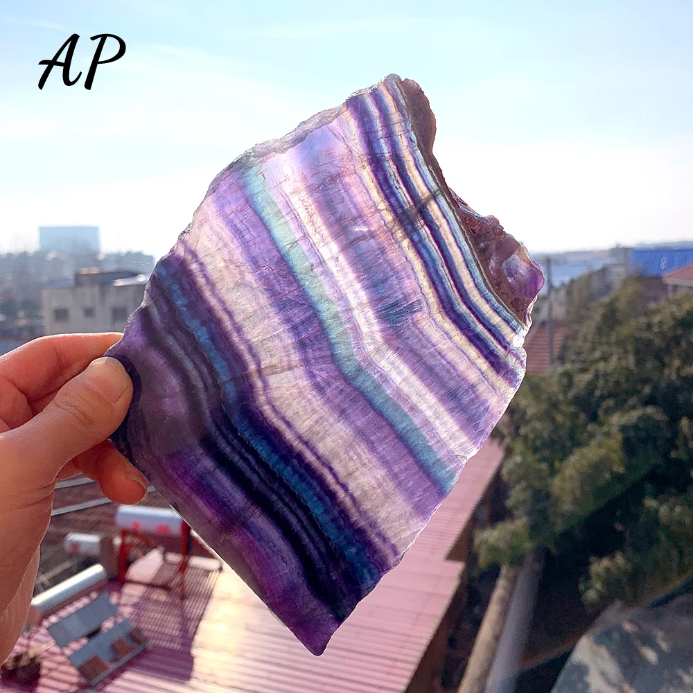

Natural Crystal Fluorite Colorful Rainbow Quartz Striped FluoriteJewelry Stone Ornaments Crystal Original Decorative Board Gift