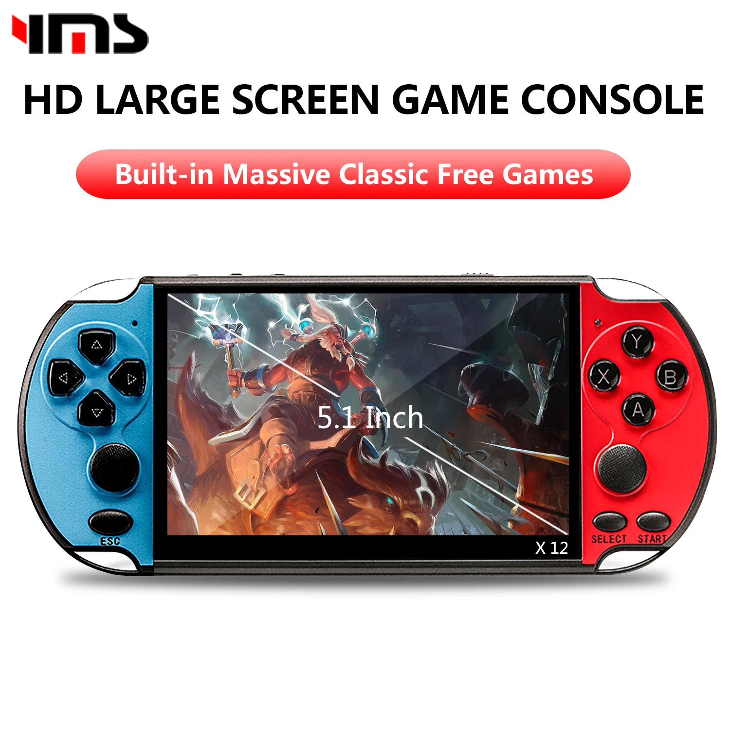 X7/X12 PLUS Handheld Game Console 4.3/5.1/7.1 Inch HD Screen Handheld Portable Video Player Built-in 10,000 Classic Free Games 