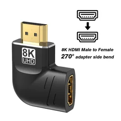 Ultra - HD 8K HDMI 2.1 Right Angle Adapter Extension Cable, Male to Female Connector, 8K@60Hz/4K@144Hz Display Compatibility (M to F 270 side bend)
