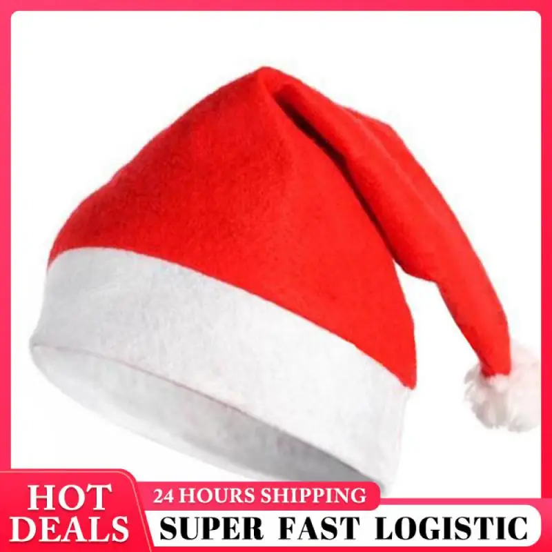 

Нетканая Рождественская шапка, красные шапки Санта-Клауса для взрослых, удобная Рождественская шапка, Рождественское украшение