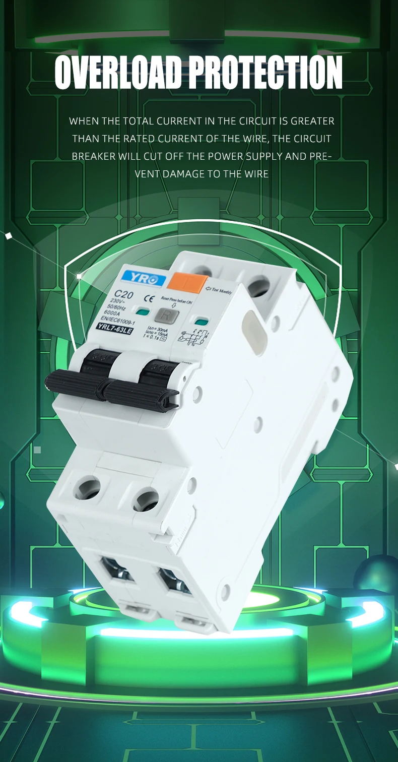 RCBO 1P+N 3P+N 6KA AC type Residual Current Circuit Breaker Operator with over c