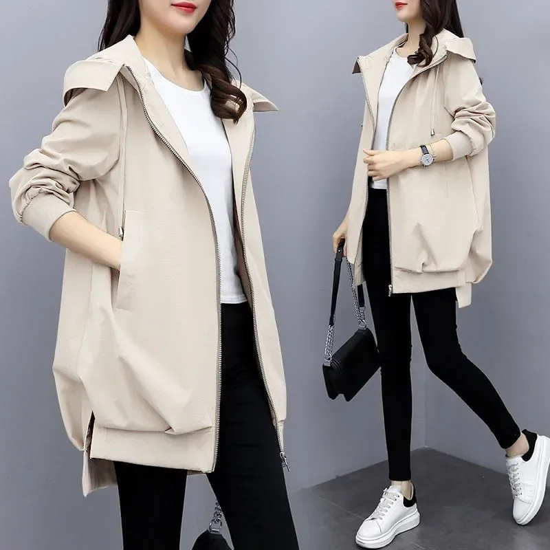 Plus Size M-5XL Outerwear Winter Women's Jacket Hooded Long Sleeve Casual Windbreaker Oversize Female Loose Jackets Solid Ladies