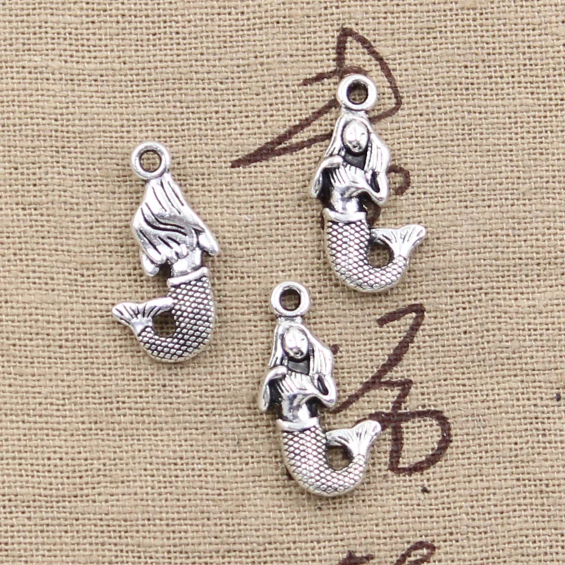 12pcs Charms Mermaid 22x11mm Antique Silver Color Pendants Making DIY Handmade Tibetan Finding Jewelry