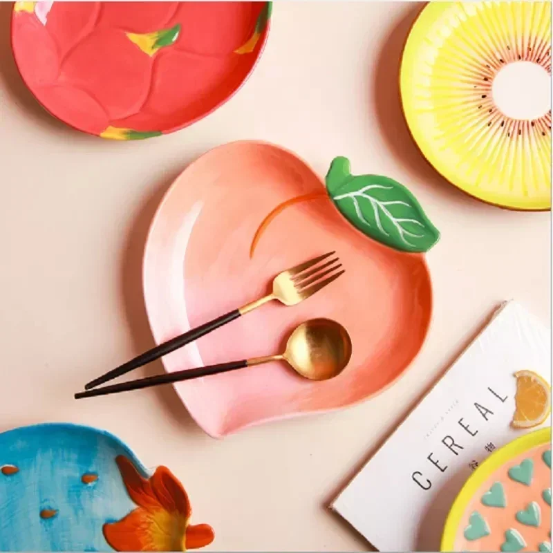 Ceramic Fruit Shaped Creative Plate Salad Candy Fruit Dried Snacks Grid Plate Snack Bowl Children's Dish Dinner Japanese