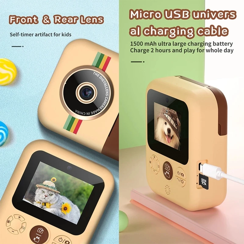 Children Camera Instant Print CP08 Dual Lens Kids Photo Printing Camera HD Video Recording with Thermal Paper Educational Toys digital camera
