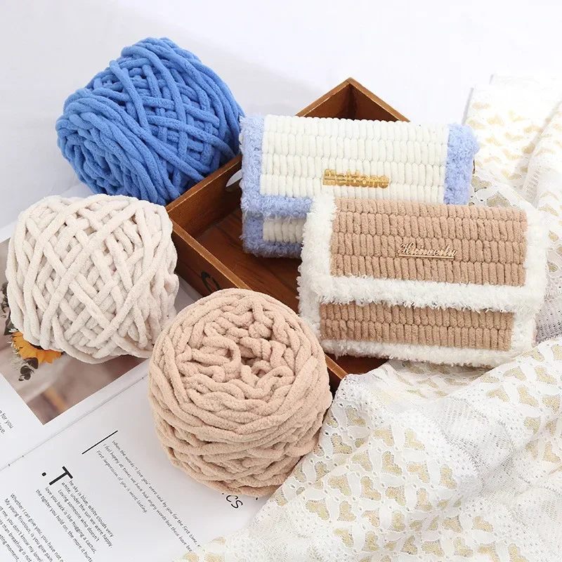 100g/볼 셔닐 니팅얀 부드러운 아이스 스트립 라인 면사 DIY 울얀 손뜨개 스카프용 두꺼운 울 도매