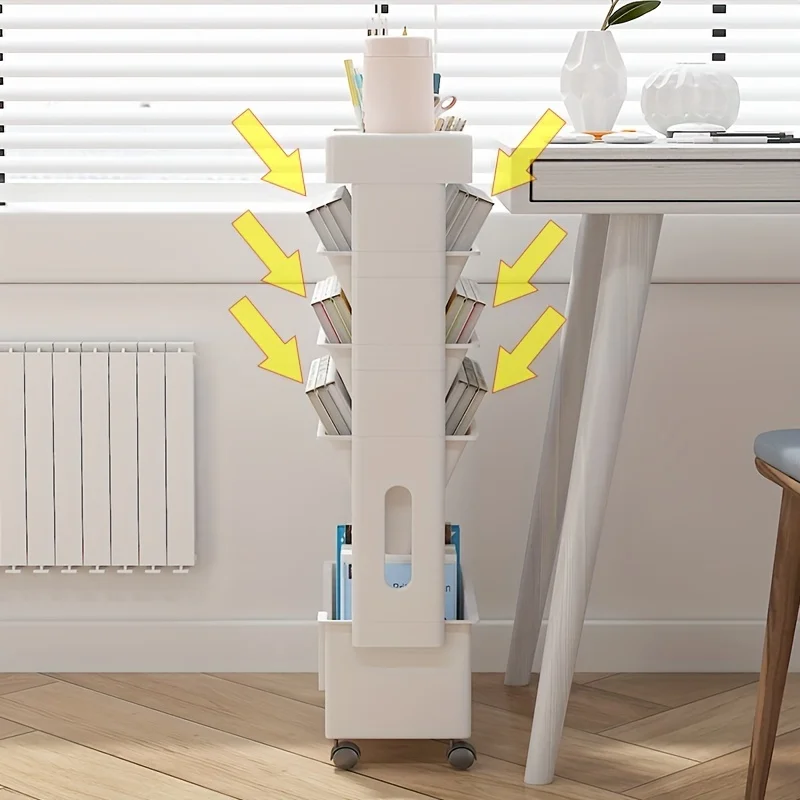 5-Tier Removable Magazine Newspaper Storage Rack, Book Storage Rack With Wheels, Tableside Bookshelf, Suitable For School, Class
