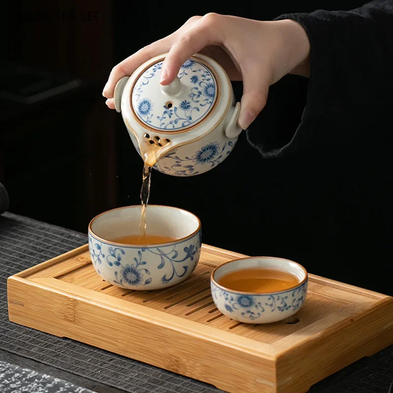 Ru kiln Quick cup a pot a cup set personal special grasping tea maker teapot and cup set camping portable travel tea set