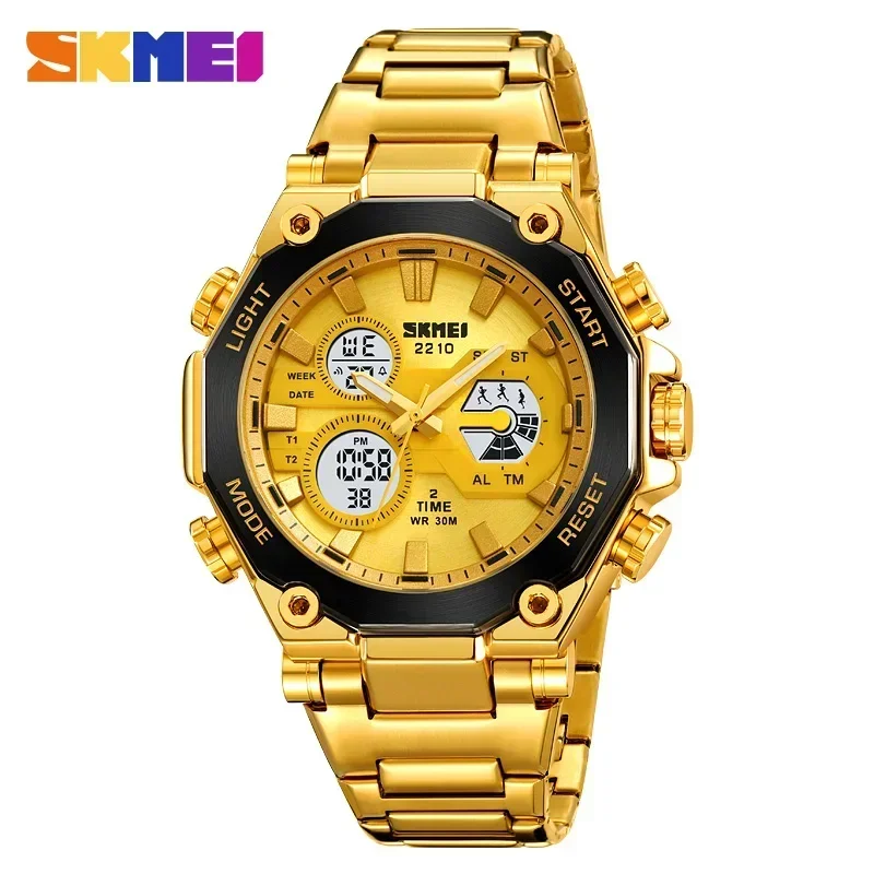 SKMEI 2210 Luxury LED Dual Display Stainless Steel Watch for Men Waterproof Sports Digital Quartz Mens Wristwatches Reloj Hombre 2