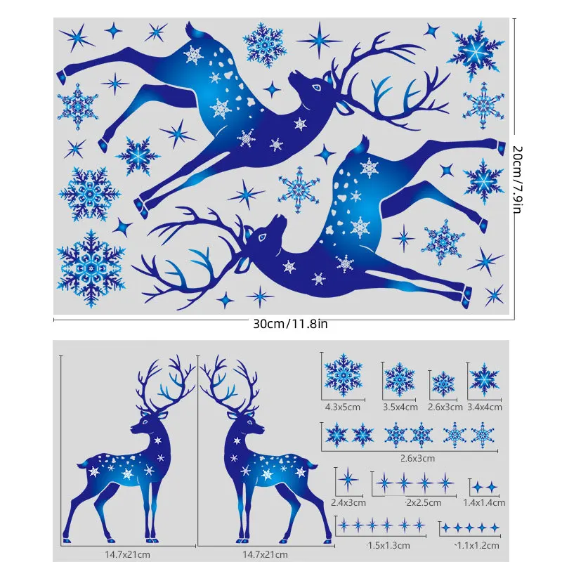 2025 Christmas Room Wall Window Decal Store Window Glass Stickers Elk Snow Wall Decals Christmas Decorations Xmas Party Supplies