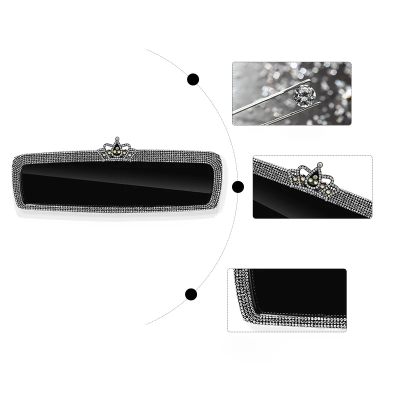 Rearview Mirror Crown Bling Crystal Frame Auto Decoration High Definition