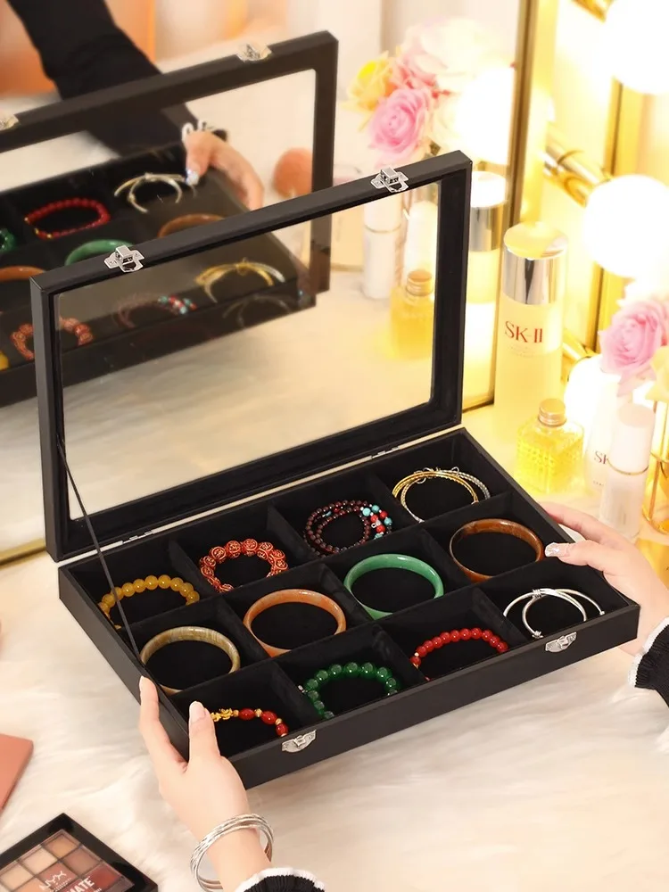 Ice Velvet Clear Lid 12 Grid Jewelry Organizer Box Tray Display