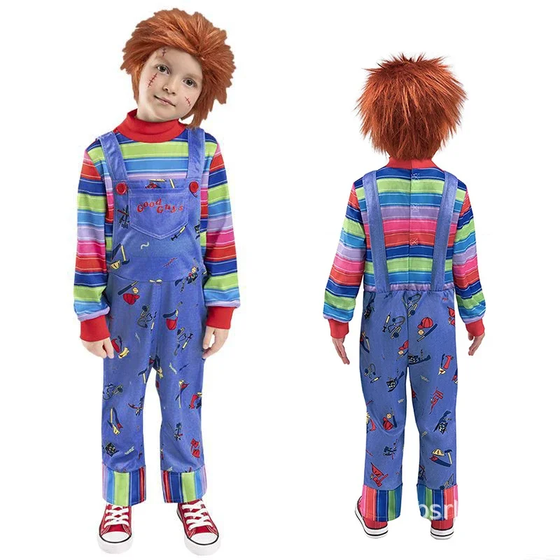 

Anime Chucky Cosplay Costume Horror Scary Child's Play Boy Jumpsuits Halloween Gift For Kids Girls Christmas Party Cos Costumes