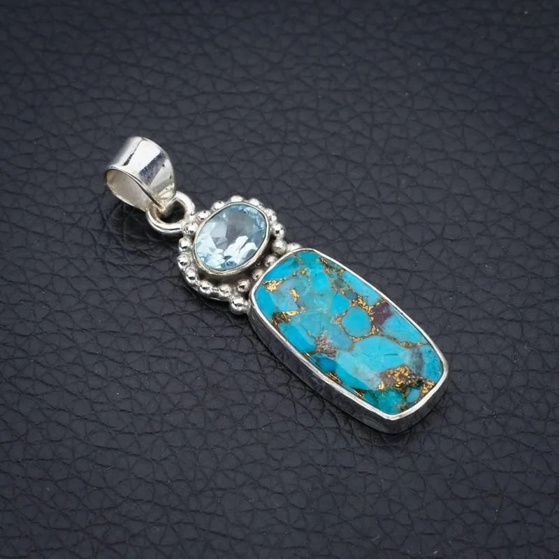 

StarGems Copper Turquoise Blue TopazHandmade 925 Sterling Silver Pendant 1.75" F3889