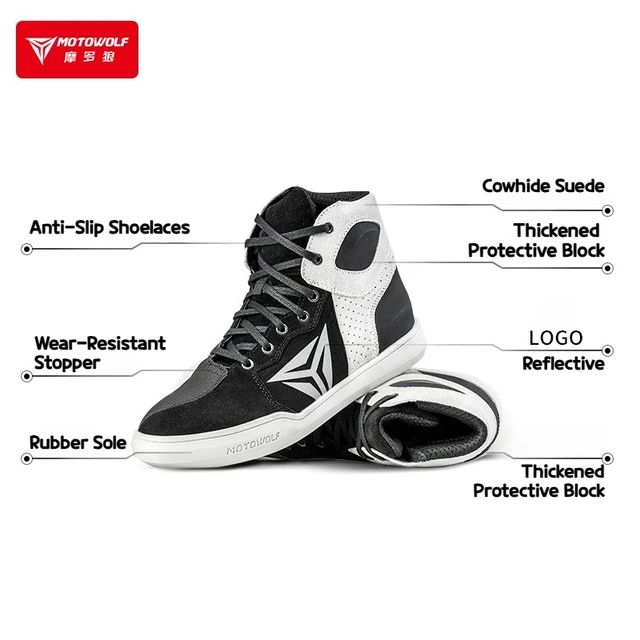 MOTOWOLF Leather Motorcycle Boots Men Anti-slip Sole Ankle Guard Breathable Non-slip Anti-fall Reflective Motorbike Shoes 5