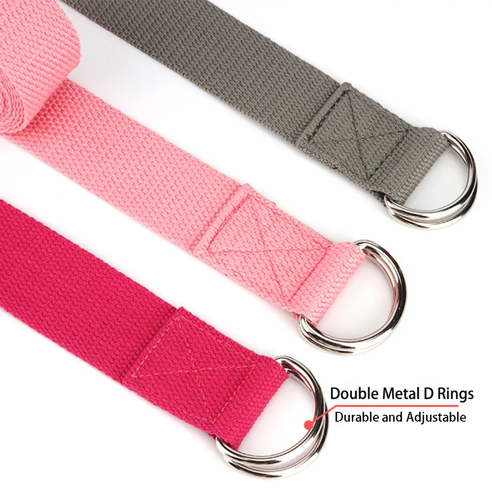 1Pc Yoga Strap For Yoga Pilates Ballet Dance With Adjustable D-Ring Buckle Cotton Belt For Fitness Daily Stretching Black