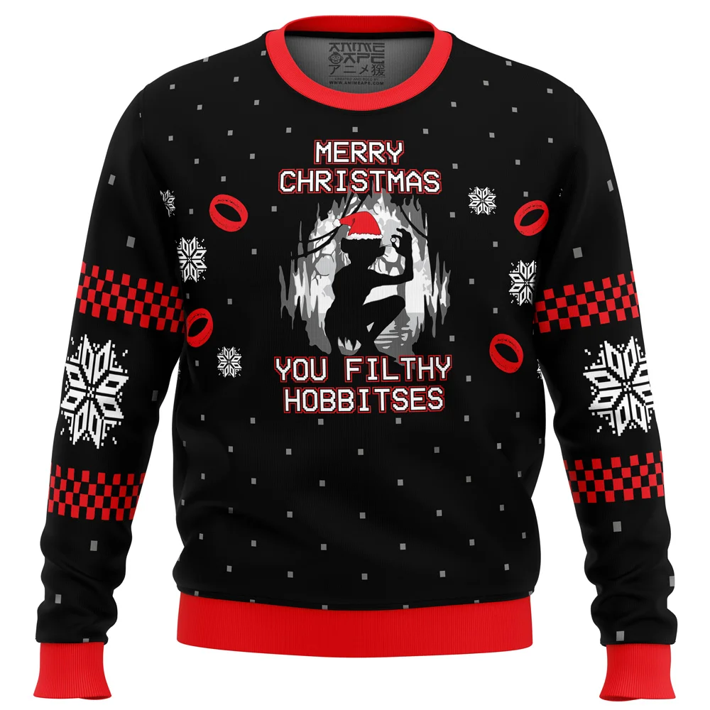 thumbnail image 1 of Suéter navideño feo de anime para hombres y mujeres, El señor de los anillos, Filthy Hobitses, camisetas de anime de dibujos animados, sudadera con capucha para parejas, 1 of 4