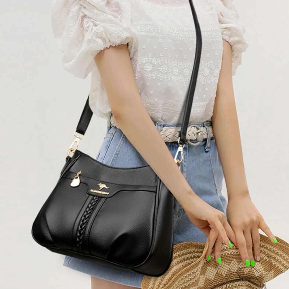 حقيبة يد نسائية جلدية ناعمة عالية الجودة بتصميم عص...