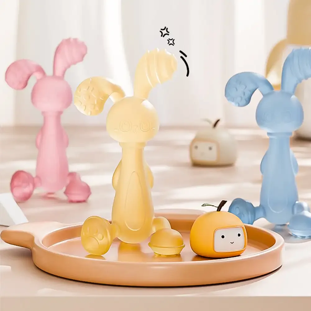 Baby Nursing Teething Toy Baby Teether Teething Pain-Relief Tool for Toddler Infant Newborn Rabbit Shape Silicone Teether Cares 4