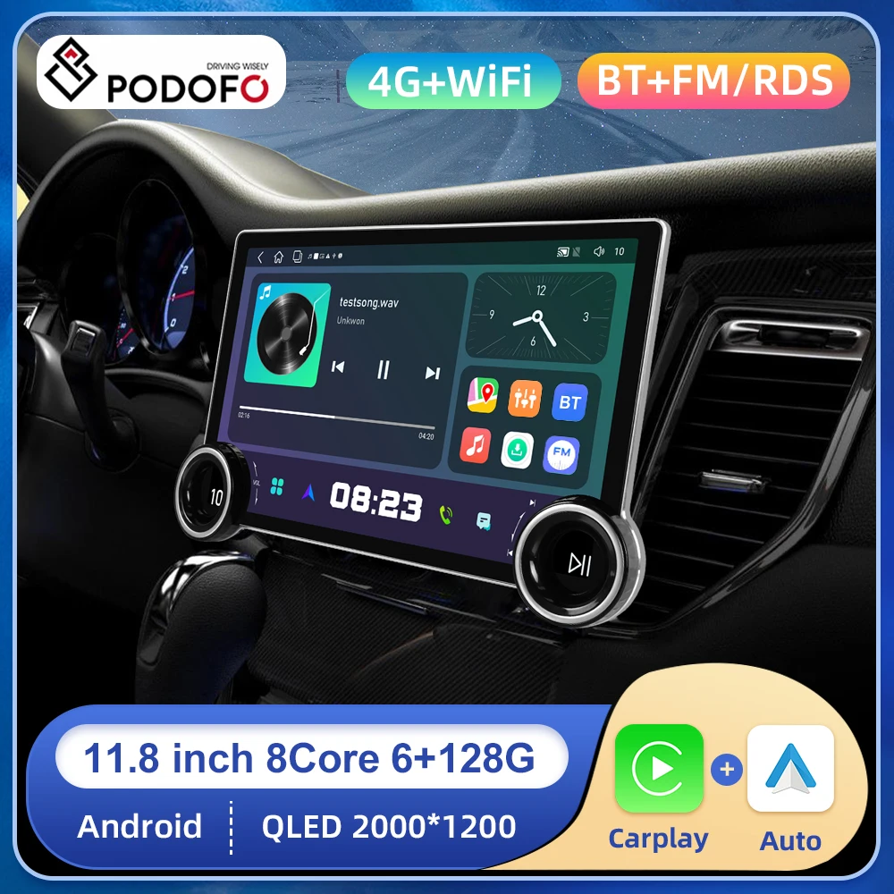 

Автомагнитола Podofo, 11,8 дюйма, 6 + 128 ГБ, 4G, Wi-Fi, GPS, Bluetooth