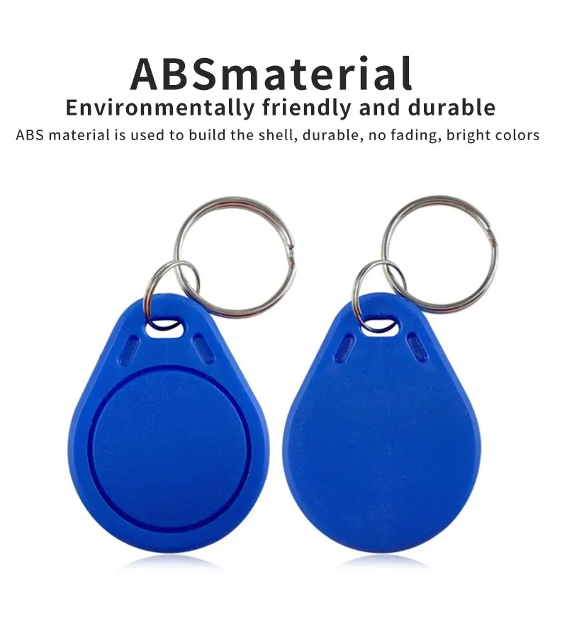 Blue 100pcs/pack RFID 13.56Mhz IC Keyfob Token Key Ring For Access Control Compatible with MIFARE Classic 1K Card