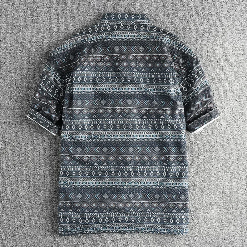 Trend retro national wind totem short sleeve shirt men's seersucker breathable comfortable loose casual half sleeve top