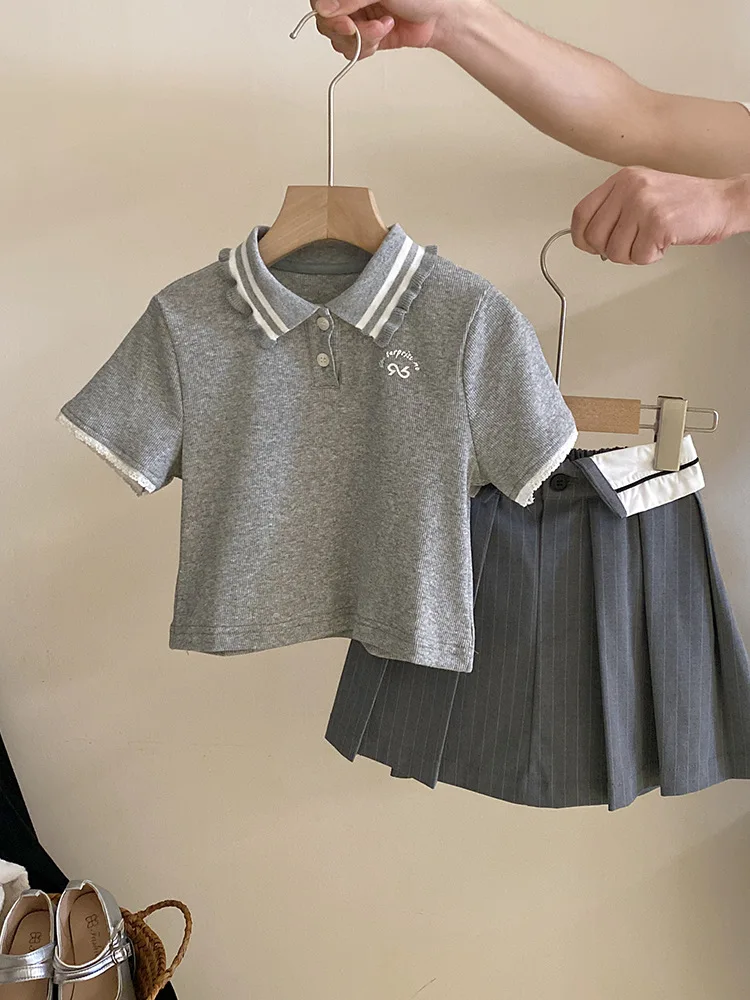 

Girls' Suit2024Summer New Children's Clothing Short SleevePOLOChildren's Shirt Skirt Baby Sports Two-Piece Suit Fashion-WS