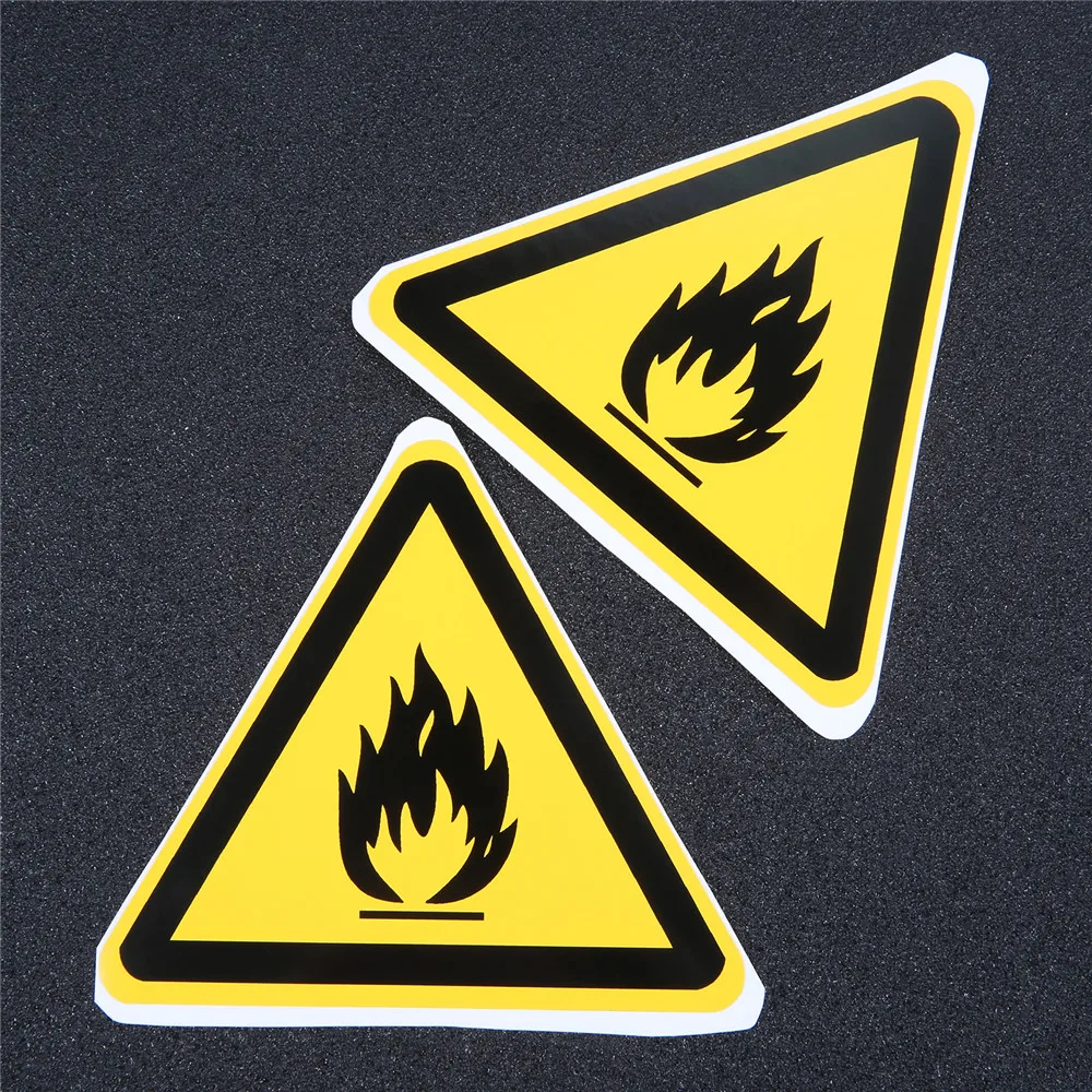5pcs Safety Sign Sticker Flammable Pattern Dangerous Tag Oil-Proof Water-Resistant PVC Triangle Warning Label 25mm 50mm 100mm