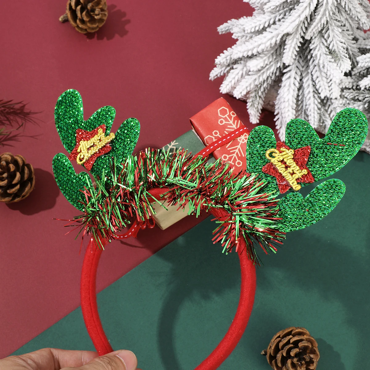 1pc Christmas Headband Antler Deer Branch Xmas Tree Hair Hoop Hairband Headwear Family Christmas Decoration New Year Party Gift