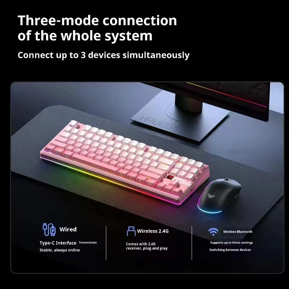 AULA F87 Pro V2 기계식 키보드 3모드 무선 12000mAh 긴 배터리 수명 핫스왑 RGB 커스텀 E-스포츠 키보드 PC 게이밍