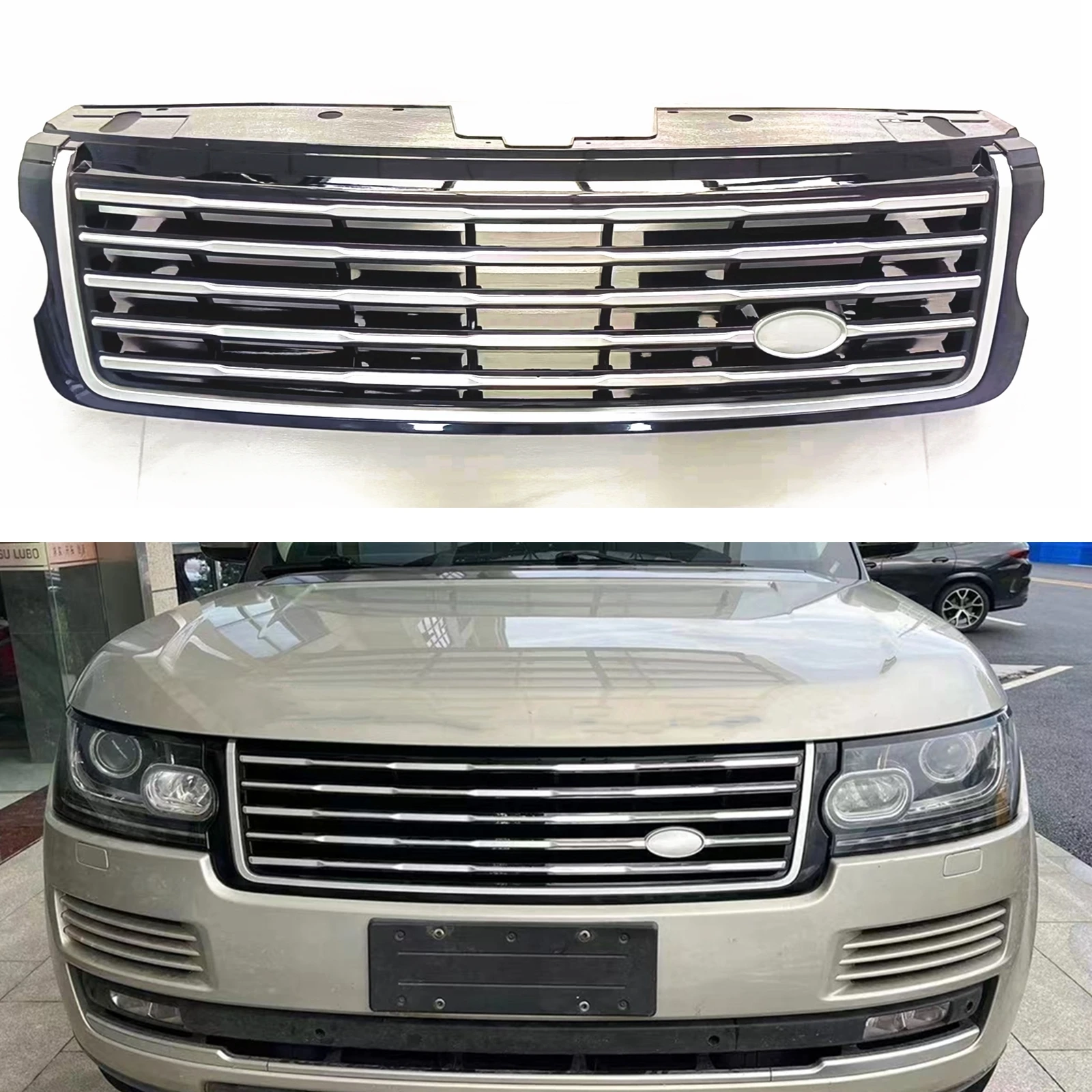 

For Land Rover Range Rover Vogue L405 2013 2014 2015 2016 2017 Front Grille Grill Silver Car Upper Bumper Hood Mesh Grid Kit