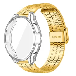 Premium Stainless Steel Strap with TPU Bumper Protector Case - Watch6 classic 43mm (Clear gold)
