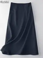 ZANZEA Women Causal Midi Skirt Summer Fashion High Waist Skirts Jupe Party Work A-line Faldas Saia Robe Femme Oversize Vestido - Image 2