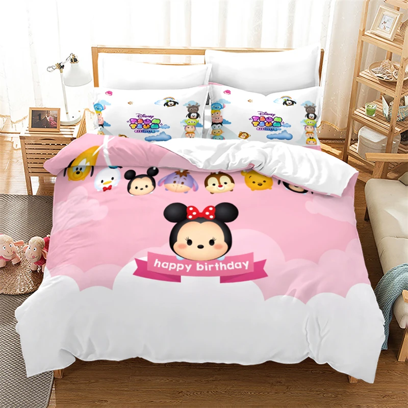 New Children Cartoon Disney Tsum Tsum Bedding Set Student Bedroom Decor Quilt Cover Pillowcase 2-3 Piece Twin Queen King Size twin comforter sets Bedding Sets