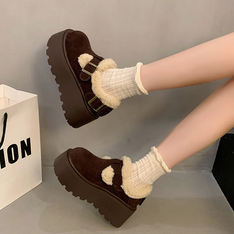 APHIXTA Platform Winter Plush Snow Boots Woman 8cm Thick Sole Shoes Women Warm Ankle Boots Buckle Women's Boots Size 35-40