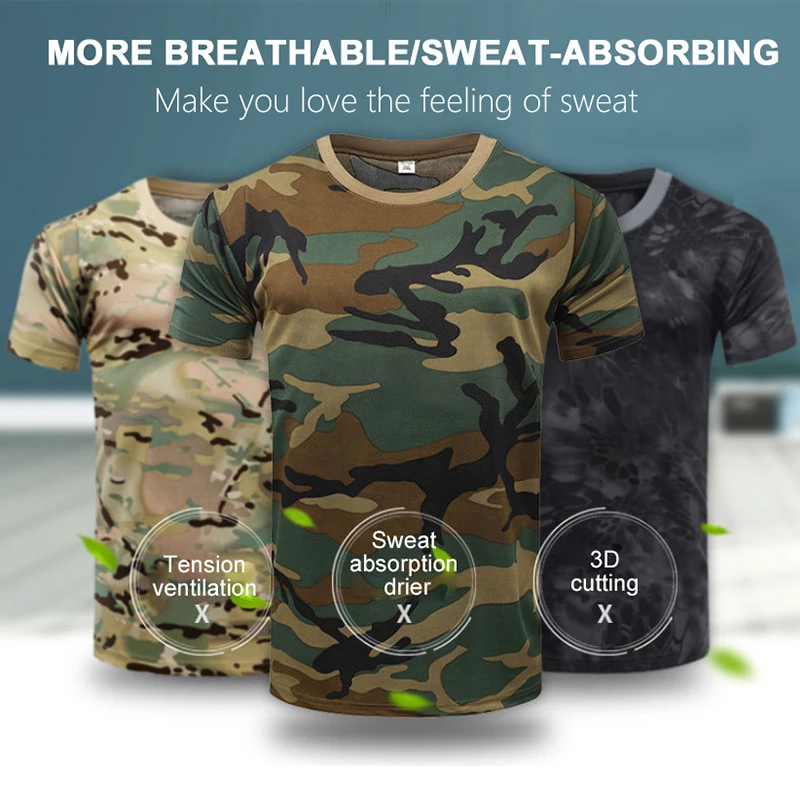 Men Casual Tactical T Shirts Short Sleeve Camouflage T-Shirt Quick Dry Outdoor Gym Top Tees Cargo T Shirt Male Clothing - Image 3
