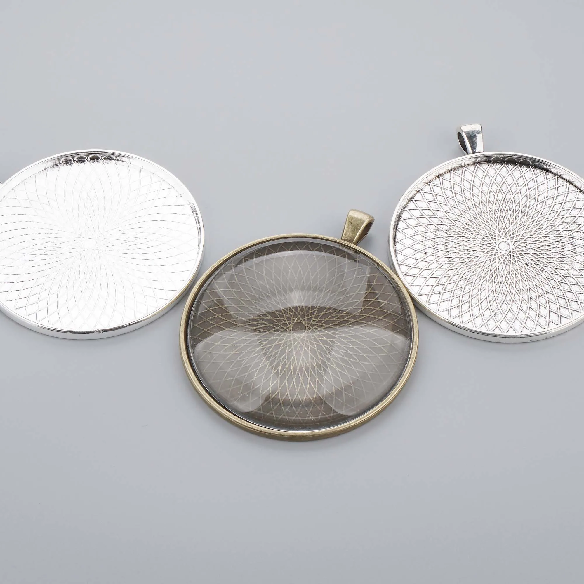 5pcs 50mm Round Pendant Bezel 2'' Silver Pendant Tray Cameo Cabochon Base Setting Pendants for Jewelry Making Creation Diy
