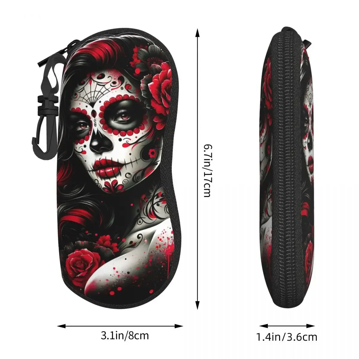 Custom Mexican Catrina Sugar Skull Tattoo Shell Eyeglasses Protector Cases Cute Sunglass Case Glasses Bag