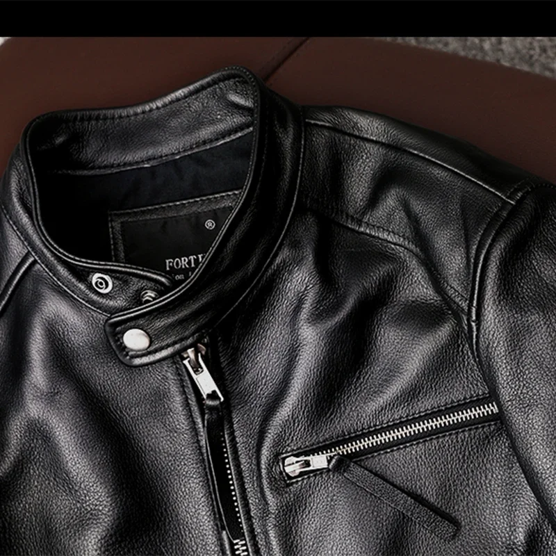 Men Leather Jacket New trendy pure top layer soft cowhide genuine leather men's slim-fit stand-up collar leather jacket coat