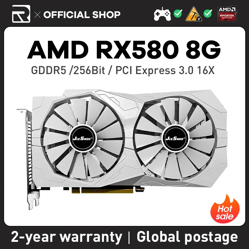 JIESHUO RX 580 8GB AMD Radeon kartu grafis GDDR5 256Bit Play
