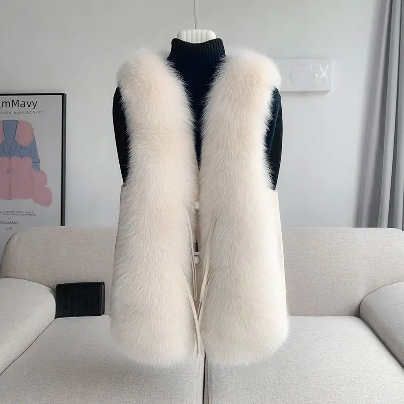 

New 2023 Winter Women's Fur Vest Female Coat Fashion Ladies Jackets Warm Outerwear Black