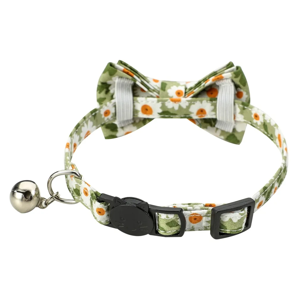 Sucado Großhandel Baumwolle Gänseblümchen Blumen Haustier Katzenhalsband Abtrünniger verstellbarer kleiner Hund Katze Bandana Schleife mit Glöckchen Neu eingetroffen – Detail 20