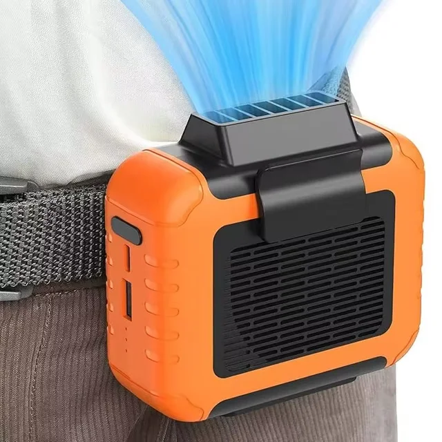 พัดลมหนีบเอวแบบพกพาขนาด6000มิลลิแอมป์พร้อมเวลาทำงาน24ชั่วโมงพัดลมแฮนด์ฟรีที่ทำงานด้วยแบตเตอรี่แบบชาร์จไฟได้สำหรับทำงานปีนเขา 1