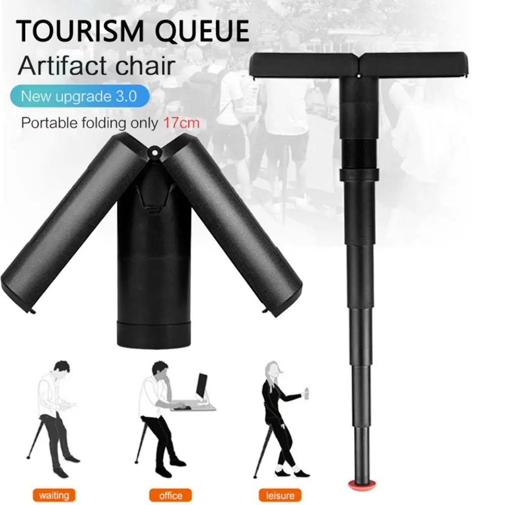 Portable Folding Chair Gifts Adjustable Plastic Subway Telescopic Stool Black Compact Lightweight High Chair