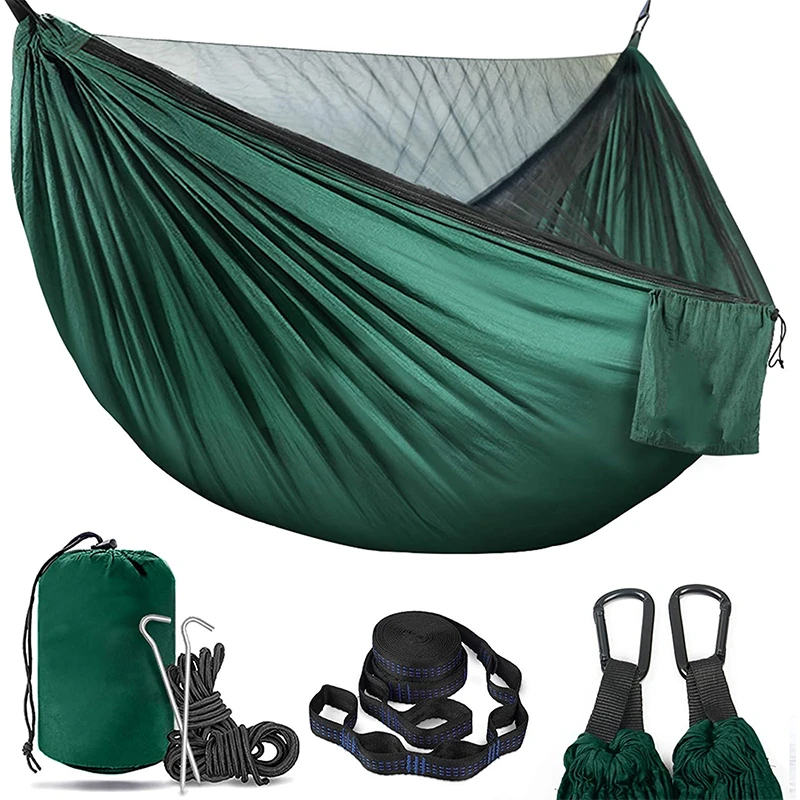 camping hammock 290 x 140cm Ultralight double hammock with mosquito net 300kg load Quick-drying parachute nylon hammock