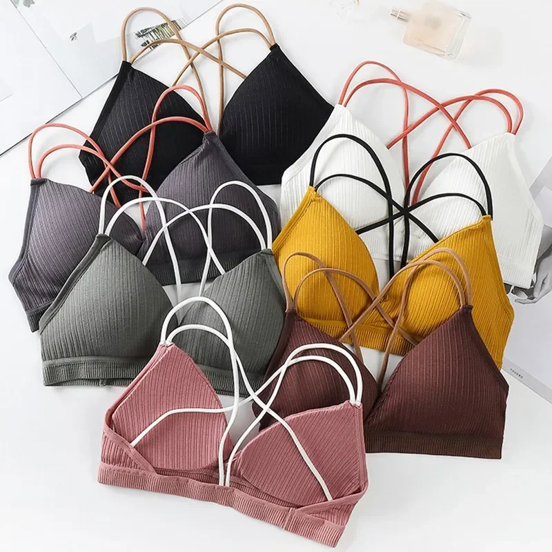 Seamless Bra Women Sexy Deep V Sports Bra Crop Top Push Up Tube Tops Girls Bralette for Female Triangle Cup Underwear
